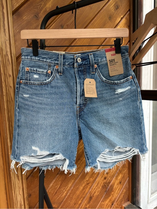 Levi's Pants - Levi's Light Blue Distressed 501 Mid-Thigh Denim Shorts